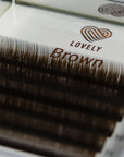 Close-up of brown lash extensions showing rich natural pigment and premium quality fibers
