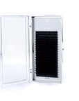 Close-up of Ideal lash extensions 20-line palette showing L curl pattern for classic, hybrid, and volume techniques