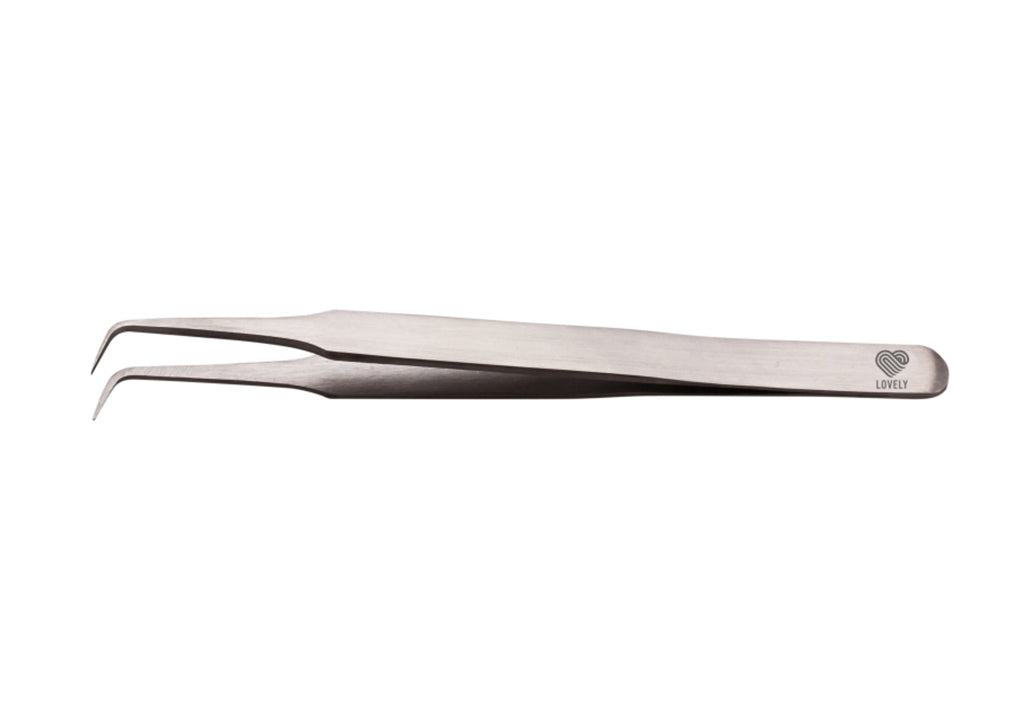 Lovely US professional L-shaped curved eyelash extension tweezers in stainless steel for precision lash isolation