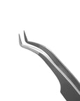 Professional lash tweezers with 45° angle and band grip for precise fan formation and inner corner application