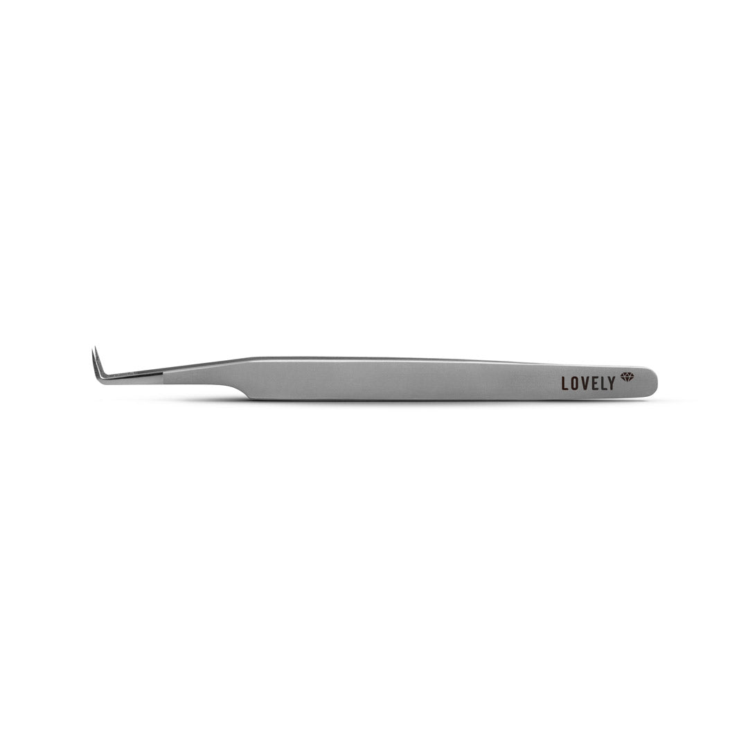 Professional stainless steel eyelash extension tweezers with 45° angle for isolating and positioning lashes